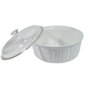 CorningWare Round French White Casserole Dish Glass Lid  2.5 Quart Oven-Safe